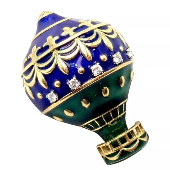 Authentic! Christian Dior 18k Yellow Gold Diamond Enamel Jules Verne Pin Brooch - Picture 1 of 16